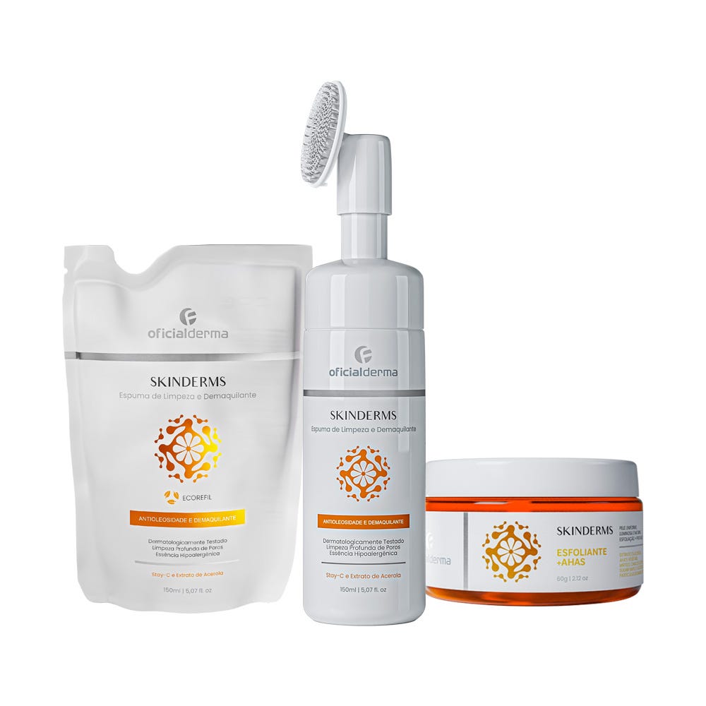 Espuma de Limpeza Facial e Demaquilante + Refil + Esfoliante | Skinderms
