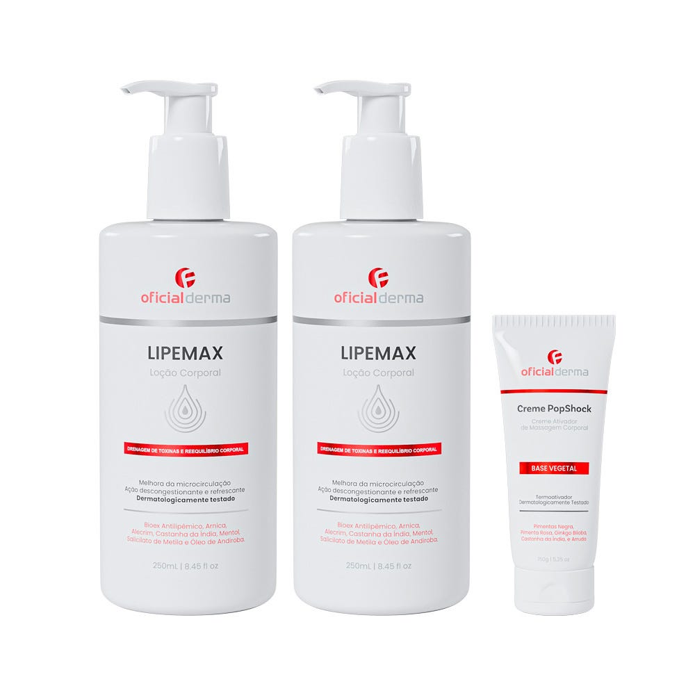 Loção Pernas Cansadas e Celulite Lipemax + Creme Massagem Popshock