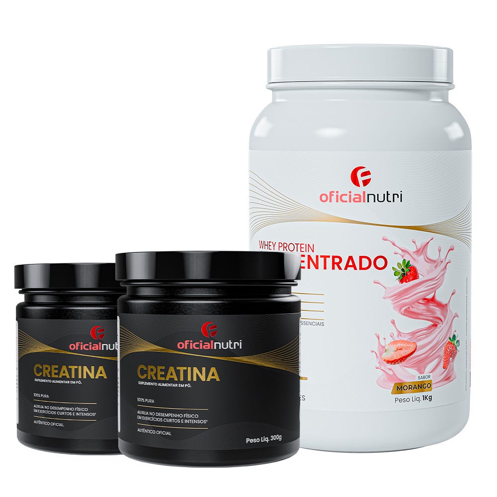 COMBO 10 - 2 Creatina 300g + 1 Whey Protein Concentrato Morango
