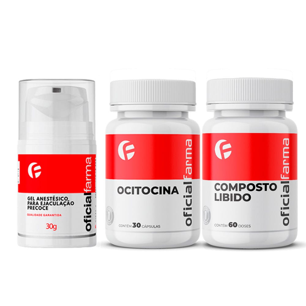 Gel Anest&eacute;sico Pra Ejacula&ccedil;&atilde;o Precoce 30g + Ocitocina (Oxitocina) 30 C&aacute;psulas + Composto Libido 60 Doses
