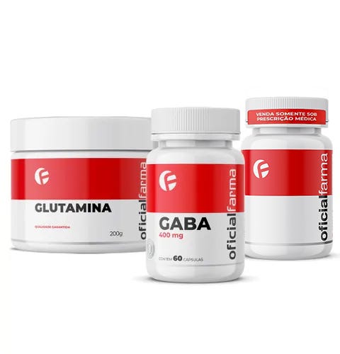 Gaba 400mg 60 C&aacute;psulas + Melatonina 5mg 100 Doses + Glutamina 200g